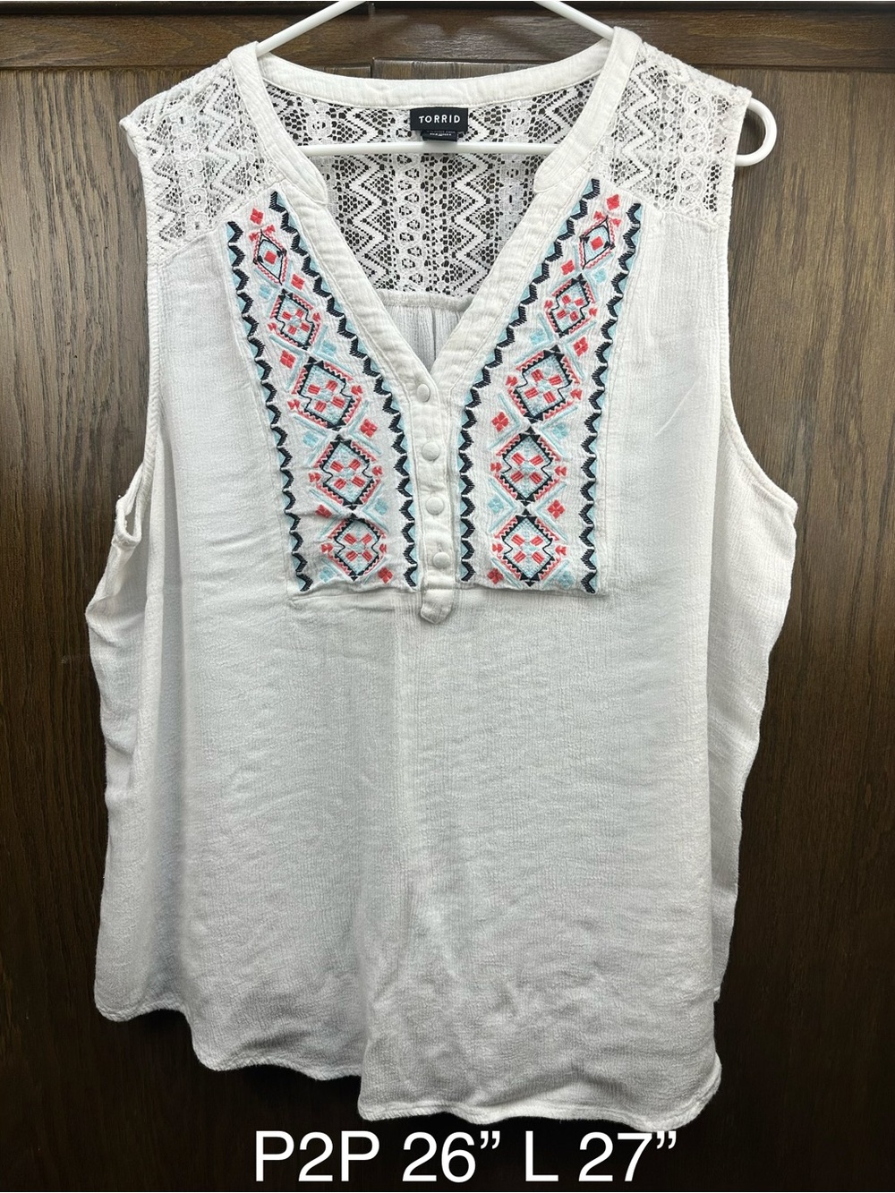 torrid white sleeveless embroidered lace yoke camisole